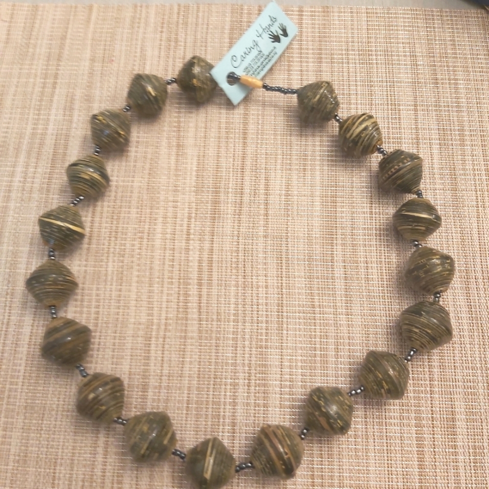 Handmade recycled paper beads statement necklace Uganda